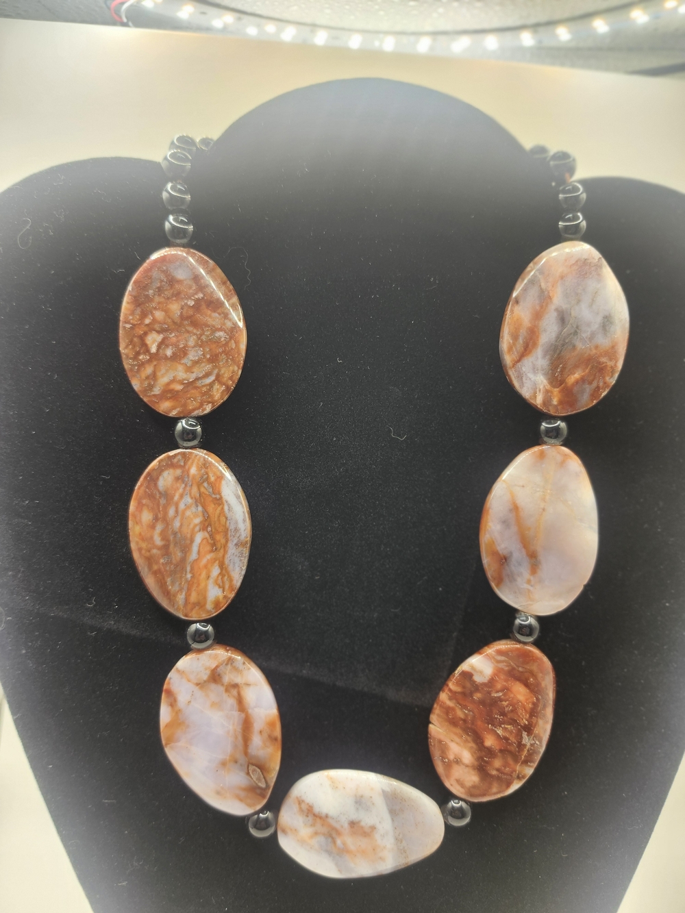 Handcrafted Brown and Cream Agate Statement Necklace